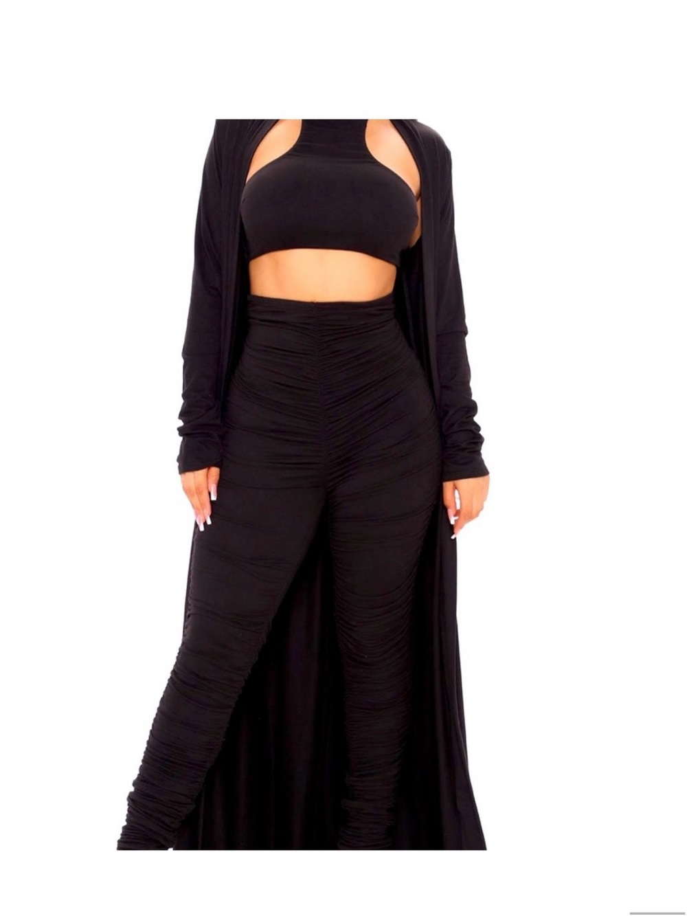 Fashion Nova Black High-Waist Ruched Leggings Set